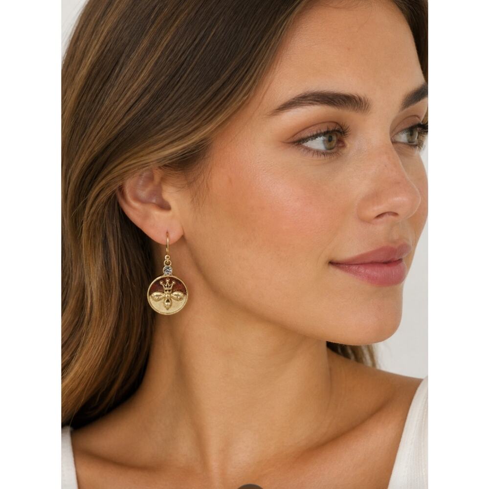 Pomina Gold Round Bee Earrings New - Picture 2 of 2